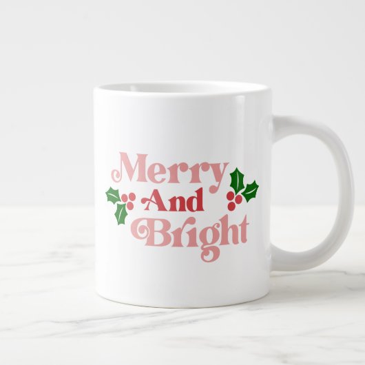 Merry and Bright - Klassische Holiday Typografie Jumbo-Tasse (Rechts)