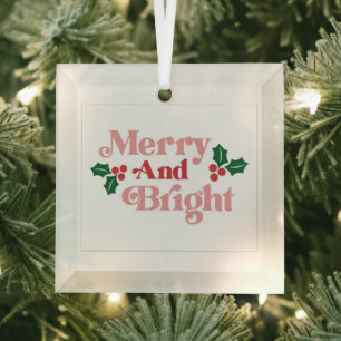 Merry and Bright - Klassische Holiday Typografie Ornament Aus Glas