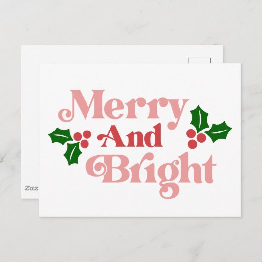 Merry and Bright - Klassische Holiday Typografie Postkarte (Vorne/Hinten)