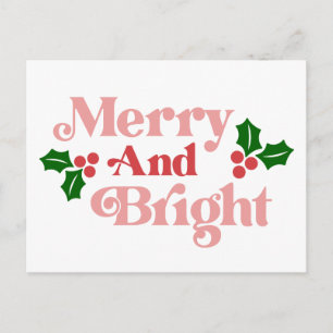 Merry and Bright - Klassische Holiday Typografie Postkarte