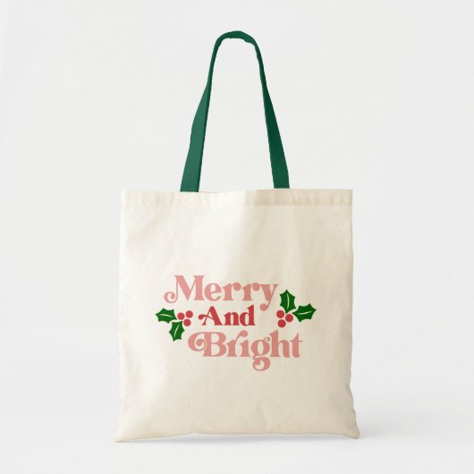 Merry and Bright - Klassische Holiday Typografie Tragetasche (Vorne)
