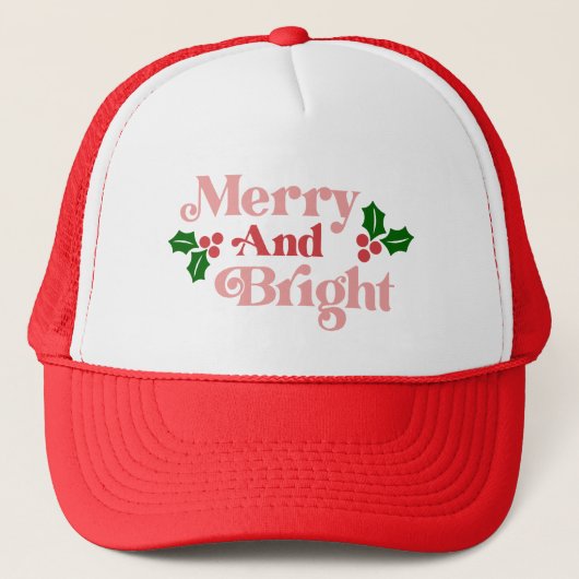 Merry and Bright - Klassische Holiday Typografie Truckerkappe (Vorderseite)