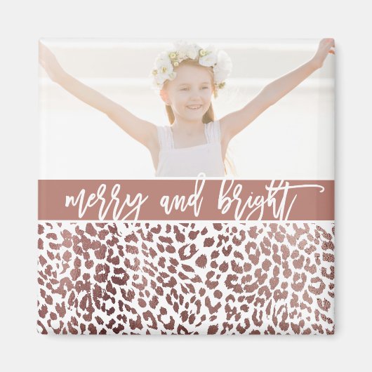 Merry and Bright Leopard Print Foto Holiday Magnet (Vorne)