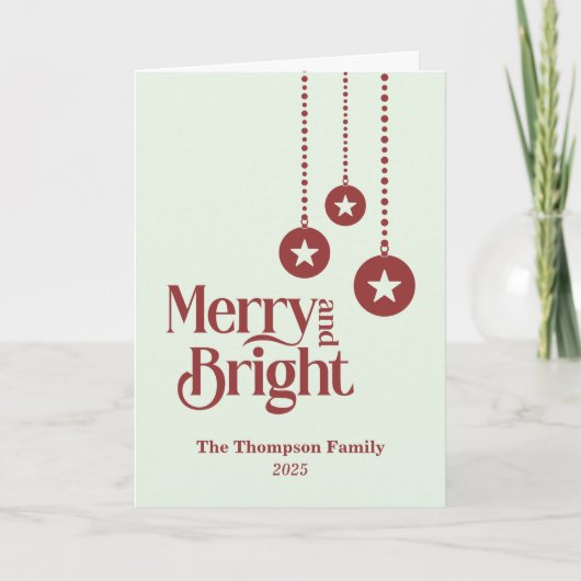 "Merry and Bright" Leuchtende grüne Weihnachten Karte (Vorderseite)