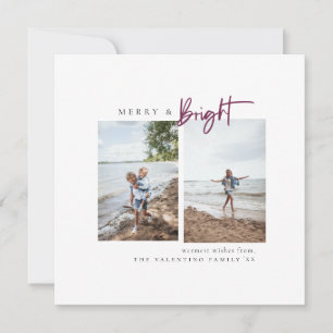 Merry and Bright Lila Modernes Minimalistisches Fo Feiertagskarte