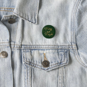 Merry and Bright Luxe, Dark Green & Gold Design Button