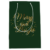Merry and Bright Luxe, Dark Green & Gold Design Mittlere Geschenktüte (Vorderseite)