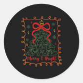Merry And Bright Merry Christmas Coquette Tree Gir Runder Aufkleber (Vorderseite)