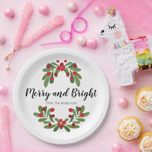 Merry and Bright Mistletoe Holiday Party Pappteller (Party)