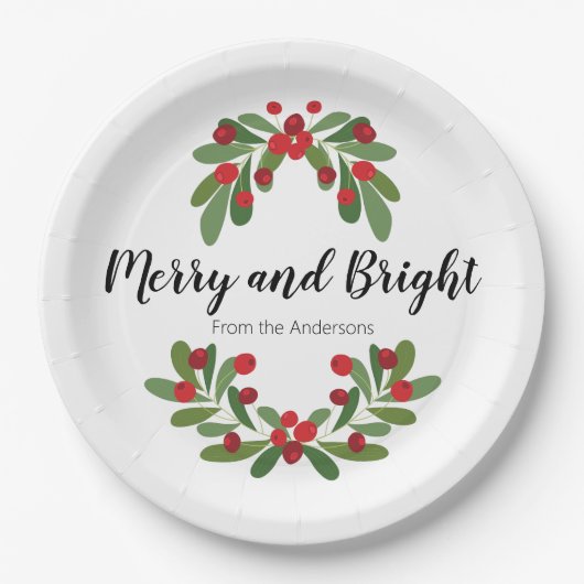 Merry and Bright Mistletoe Holiday Party Pappteller (Vorderseite)