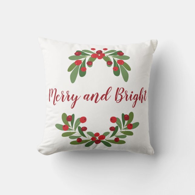Merry and Bright Mistletoe Holiday Throw Kissen (Vorderseite)