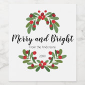 Merry and Bright Mistletoe Holiday Weinkarte Weinetikett (Einzelnes Label)