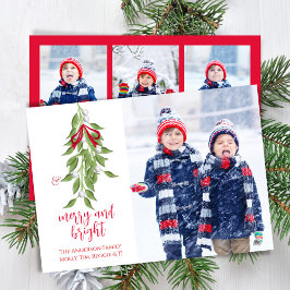 Merry and Bright Mistletoe Watercolor 4 Foto Feiertagskarte