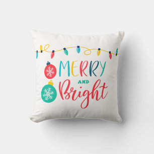 Merry and Bright mit einer Reihe von Lichtern Kissen