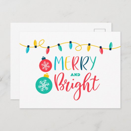 Merry and Bright mit einer Reihe von Lichtern Postkarte (Vorne/Hinten)