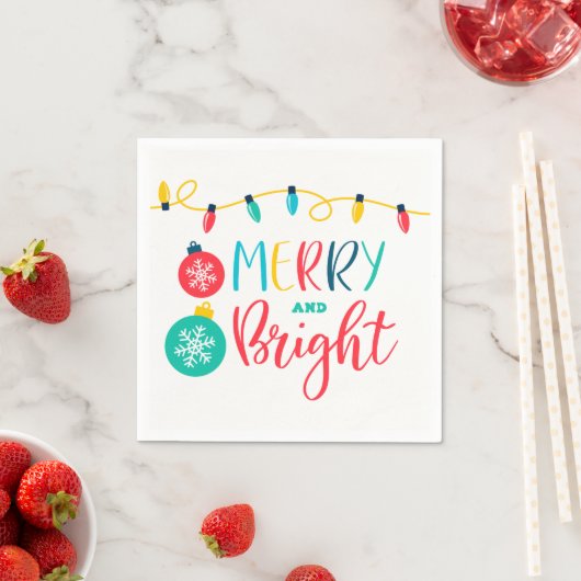 Merry and Bright mit einer Reihe von Lichtern Serviette (Beispiel)