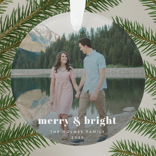 Merry and Bright | Modern Christmas Couple Photo Ornament