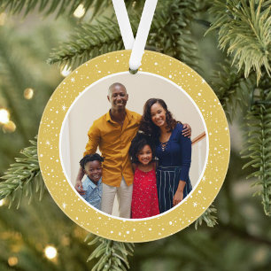 Merry and Bright Modern Gold Stars Family Foto Ornament