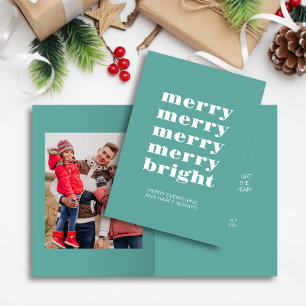Merry and Bright Modern Minimal Aquamarin Blue Fot Feiertagskarte