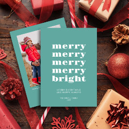 Merry and Bright Modern Minimal Aquamarin Blue Fot Feiertagskarte