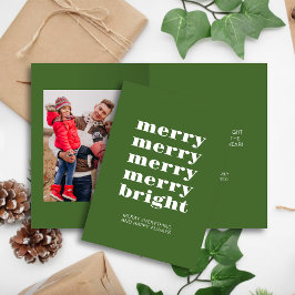 Merry and Bright Modern Minimal Green Foto Feiertagskarte