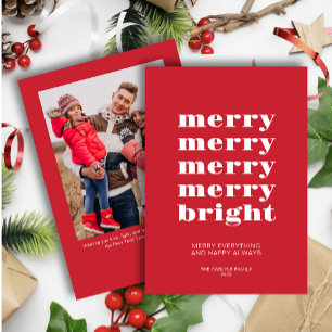 Merry and Bright Modern Minimal Red Foto Feiertagskarte
