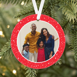 Merry and Bright Modern Red Stars Family Foto Ornament
