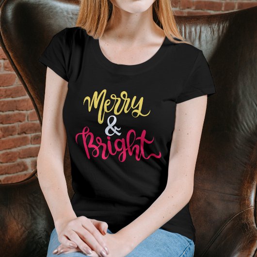 Merry and Bright Modern Red Women’s Christmas T-Shirt
