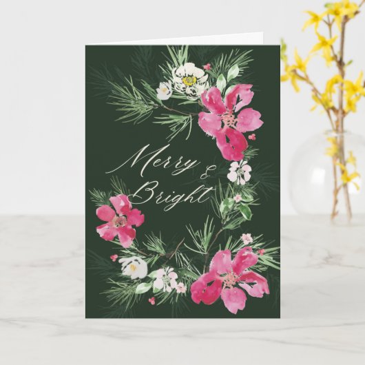 Merry and Bright Modern Scripted Design Karte (Gelbe Blume)