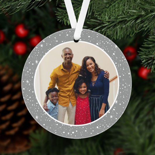 Merry and Bright Modern Silver Stars Family Foto Ornament