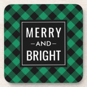 Merry and Bright Modernes Green Buffalo Kariert Getränkeuntersetzer (Vorderseite)