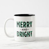 Merry and Bright Modernes Green Buffalo Kariert Zweifarbige Tasse (Links)