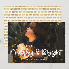 Merry and Bright Modernes Niedliches Script-Foto Feiertagskarte