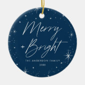 Merry and Bright Navy Holiday Foto Keramik Ornament (Vorne)