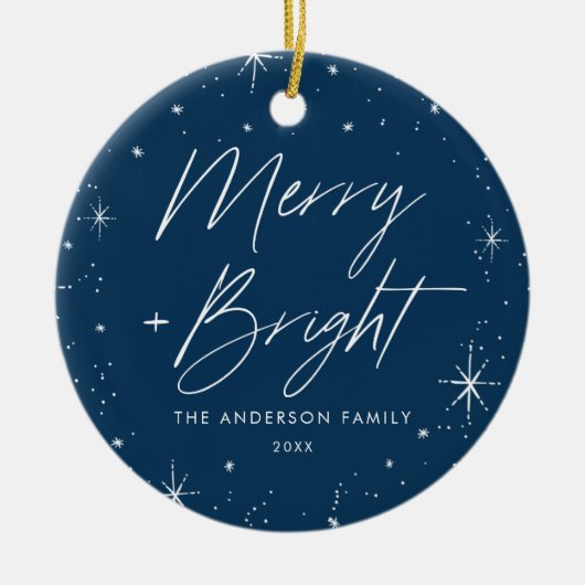 Merry and Bright Navy Holiday Foto Keramik Ornament (Vorne)