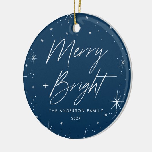Merry and Bright Navy Holiday Foto Keramik Ornament (Links)