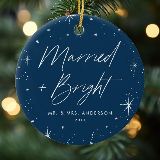 Merry and Bright Navy Holiday Foto Keramik Ornament