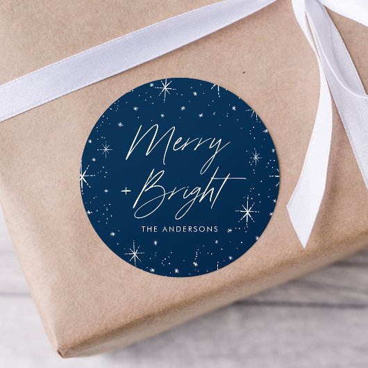 Merry and Bright Navy Holiday Runder Aufkleber