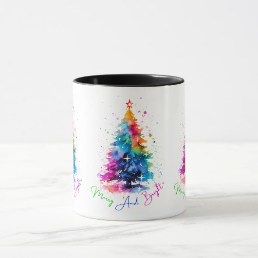 Merry and Bright Neon Christmas Tree White Tasse (Zentrum)