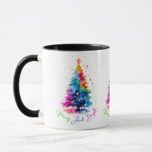 Merry and Bright Neon Christmas Tree White Tasse