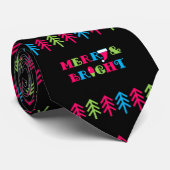 Merry and Bright Neon Retro Black Holiday Krawatte (Gerollt)
