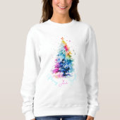 Merry and Bright Neon Watercolor Weihnachtsbaum Sweatshirt (Vorderseite)