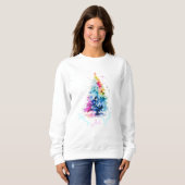 Merry and Bright Neon Watercolor Weihnachtsbaum Sweatshirt (Vorne ganz)