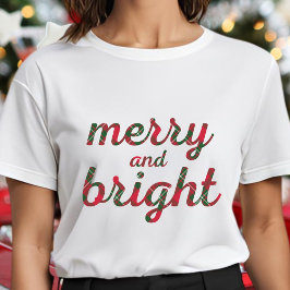 Merry and Bright - niedliche rote grüne Tartan-Sch T-Shirt