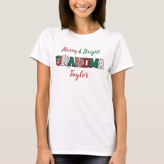 Merry and Bright Oma Custom Christmas T - Shirt (Vorderseite)