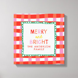 Merry and Bright Personalisiert Gingham Red & Pink Leinwanddruck