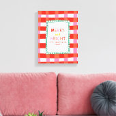Merry and Bright Personalisiert Gingham Red & Pink Leinwanddruck (Insitu (Wohnzimmer))