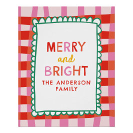 Merry and Bright Personalisiert Gingham Red & Pink Poster
