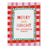 Merry and Bright Personalisiert Gingham Red & Pink Poster (Vorderseite)