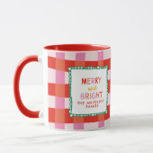 Merry and Bright Personalisiert Gingham Red & Pink Tasse (Links)